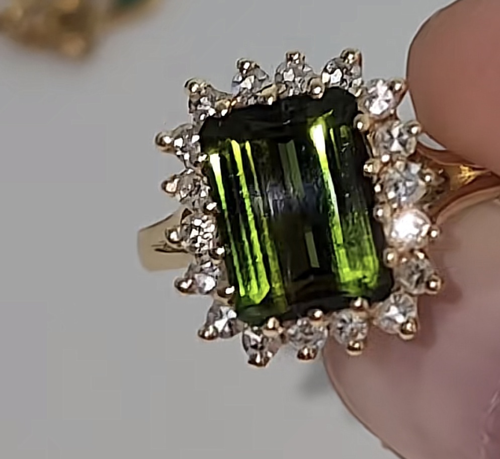 Green Tourmaline Halo Ring
